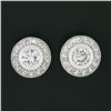 Image 2 : NEW 14k White Gold 0.83 ctw Round Bezel Diamond w/ Halo & Milgrain Stud Earrings