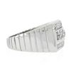 Image 5 : Men's Vintage 14K White Gold 0.70 ctw Pave Old Diamond Grooved Wide Band Ring