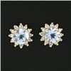 Image 2 : NEW 14k Yellow Gold 2.12 ctw Round Aquamarine Diamond Halo Cluster Stud Earrings