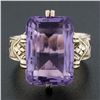 Image 2 : Antique Victorian 10K Gold Rectangular Cut Amethyst Solitaire Engraved Ring
