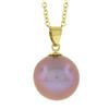 Image 6 : 18K Yellow Gold 10.3mm Pink Pearl Solitaire Pendant 18" Cable Chain Necklace