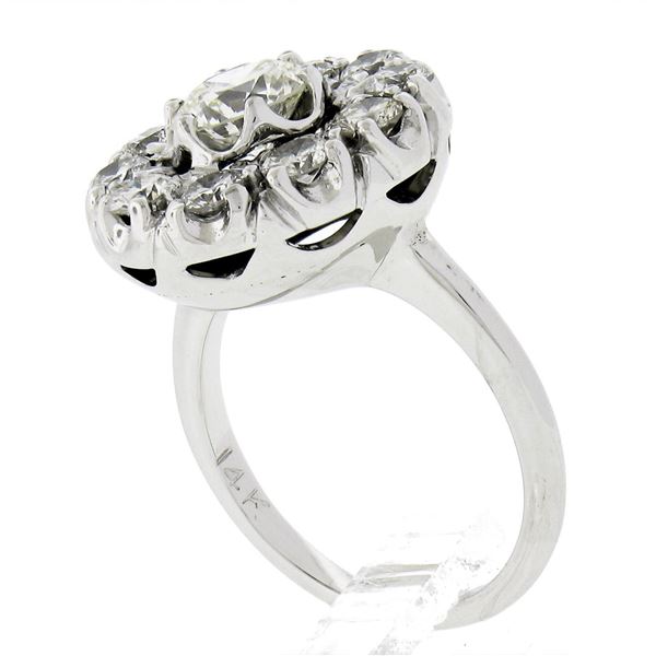 Vintage 14K Gold 1.75 ctw GIA Fiery Round Brilliant Diamond Cluster Platter Ring