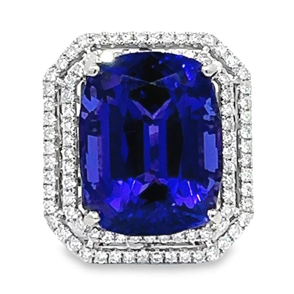 25.20 ctw Tanzanite and 1.66 ctw Diamond Ring - 14KT White Gold