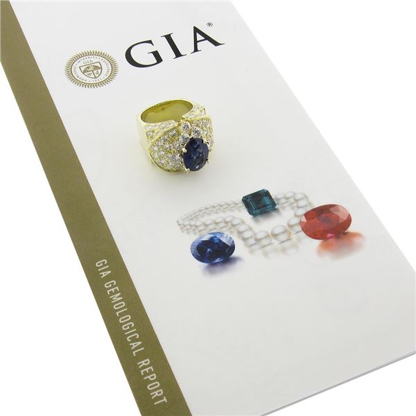 Estate 18K Gold 10.72 ctw GIA Oval Sapphire & Diamond Statement Cocktail Ring