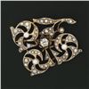 Image 2 : Antique Victorian 14k Gold 0.16 ctw Diamond & Seed Pearl Open Flower Brooch Pin