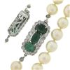 Image 3 : Vintage 17.5" Cultured Pearl Strand Necklace w/ 18k Gold Emerald & Diamond Clasp