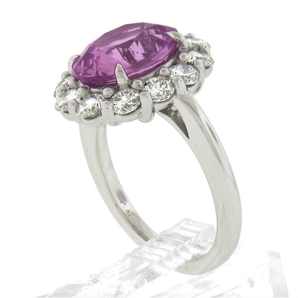 Platinum 5.64 ctw GIA Oval Pink Sapphire & Diamond Halo Engagement Cocktail Ring