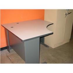 2 DOOR CABINET DESK, 2-4 DRAWER FILE CABINETS, BOOKSHELF, CABINETS (X2), MONITOR, CAN & MISC
