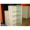 Image 4 : 2 DOOR CABINET DESK, 2-4 DRAWER FILE CABINETS, BOOKSHELF, CABINETS (X2), MONITOR, CAN & MISC