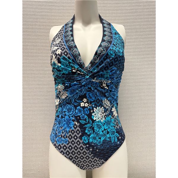 Johnny Was Blue/Black Sady One Piece Swimsuit, Size M - Resort Retail $198