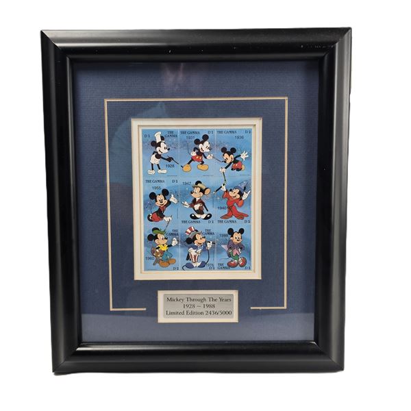 A Limited Edition 60th Anniversary “Mickey Through The Years” Framed Stamp Set.