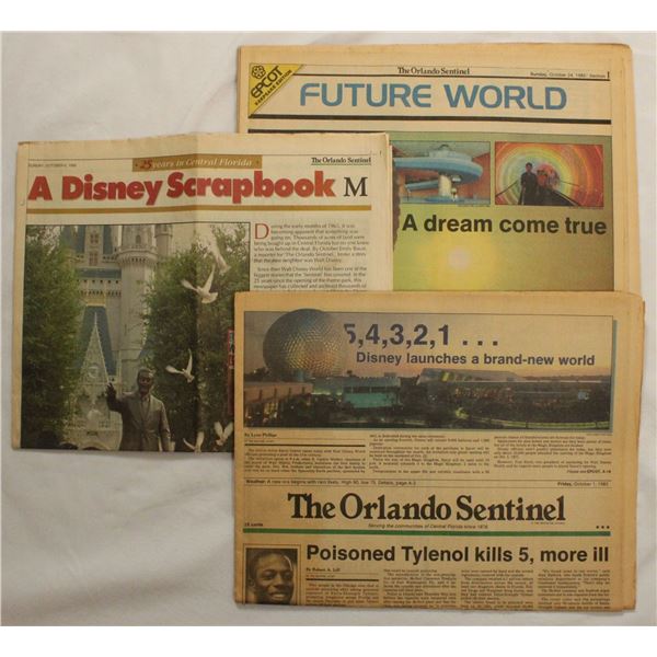 A Collection of Orlando Sentinel Walt Disney World and EPCOT Newspapers.
