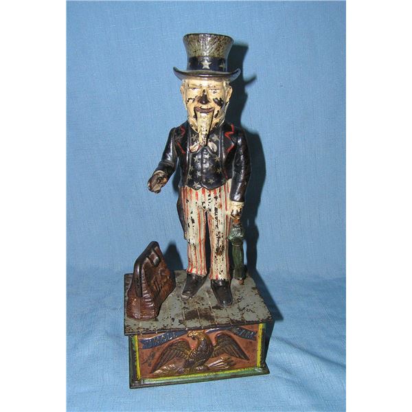 Uncle Sam hand painted cast iron mechanical bank circa 1886