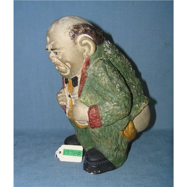 Wealthy sophisticated old man deficating bank