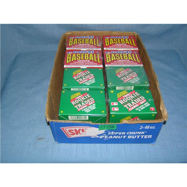 Box full of Fleer and Score traded factory sealed baseball card sets