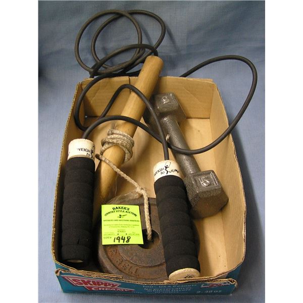 Box of vintage sports equipment