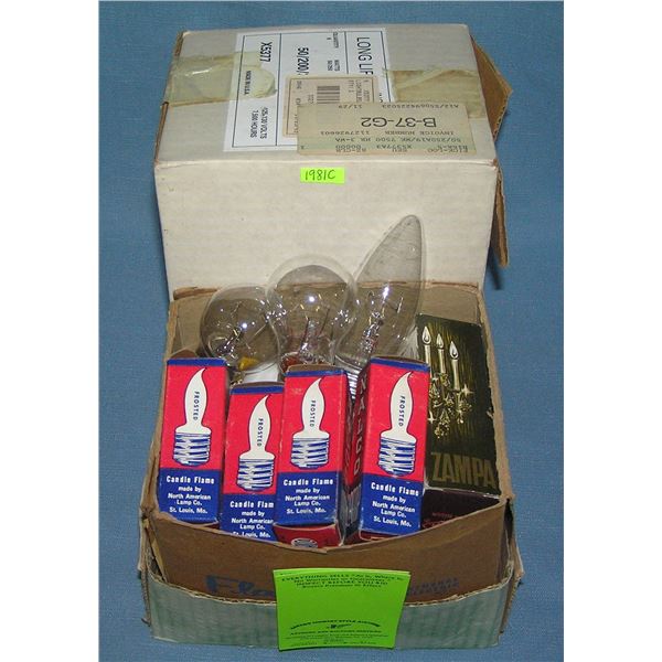 Box full of vintage mupiltible size light bulbs