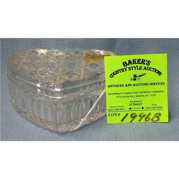 Crystal heart shaped trinket box signed Lenard