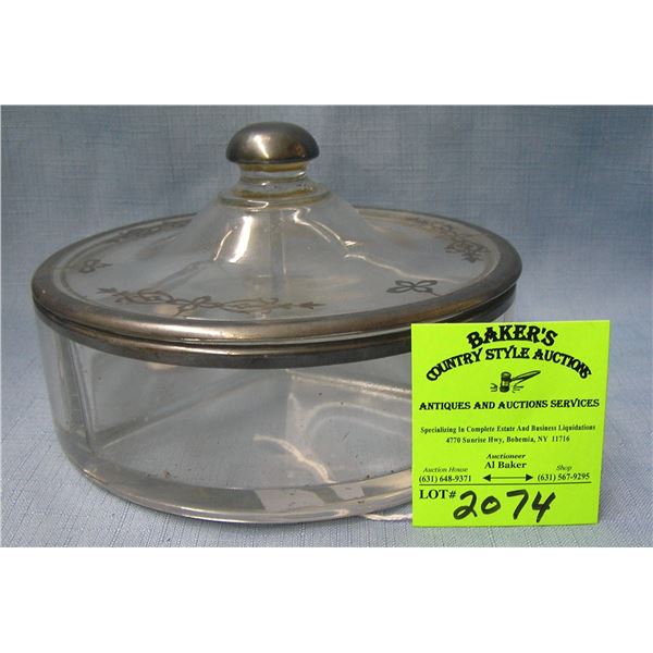 Antique silver overlay 3 sectioned storage box