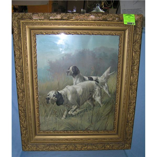 Antique framed oil on canvas painting hunting themed with 2 English Setters