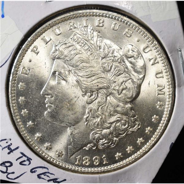 1891 MORGAN DOLLAR CH TO GEM BU