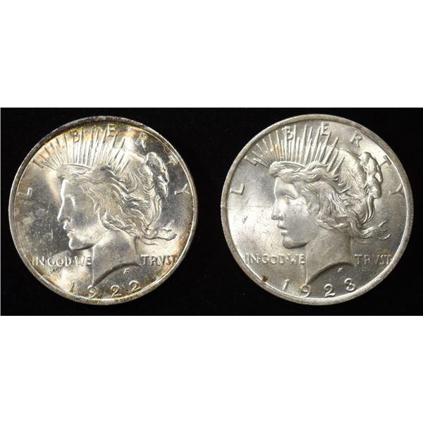 1922, 1923 PEACE DOLLARS BU