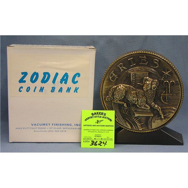 Vintage cast metal zodiac bank Aries