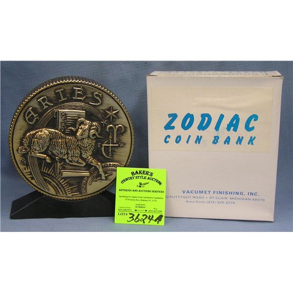 Vintage cast metal zodiac bank Aries