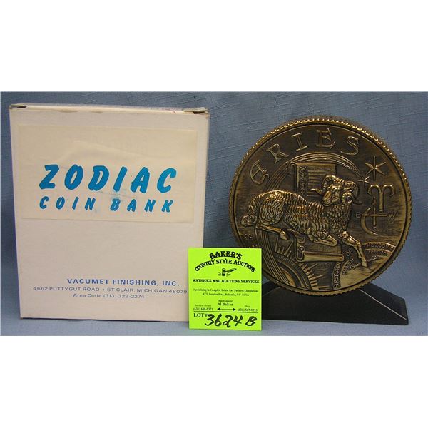 Vintage cast metal zodiac bank Aries