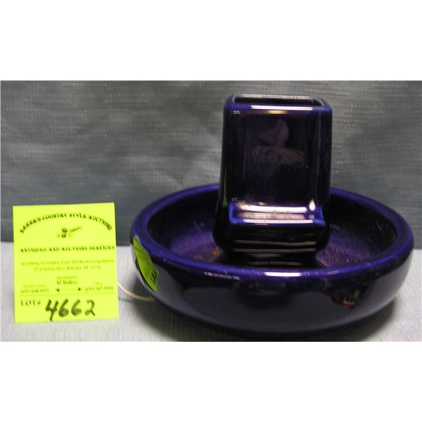 Cobalt blue glazed over ash tray and match holder