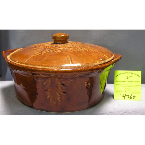 Early glazed over stone ware bowl with cover