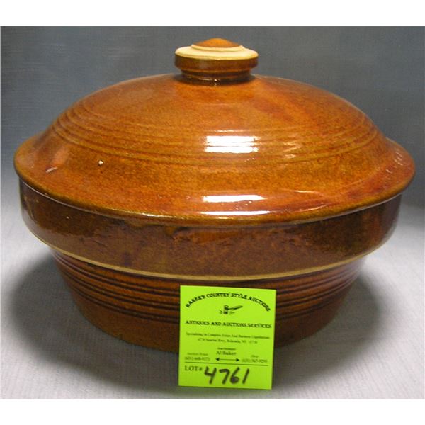 Large antique stone ware serving bowl with cover