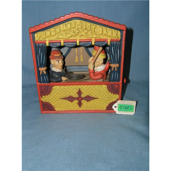 Punch and Judy cast iron mechanical bank circa 1970s