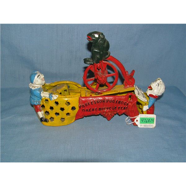 Professor Pugfrog great bicycle feat cast iron mechanical bank circa 1960s
