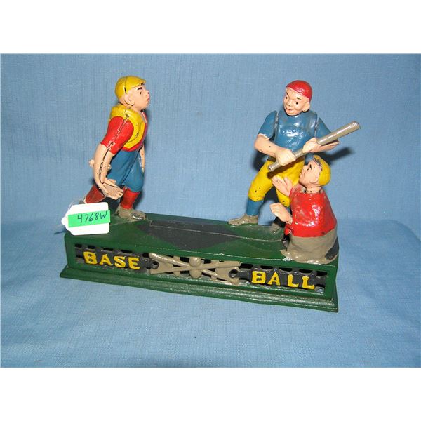 Baseball cast iron mechanical bank circa 1960s