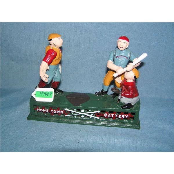 Home Town Battery baseball cast iron mechanical bank