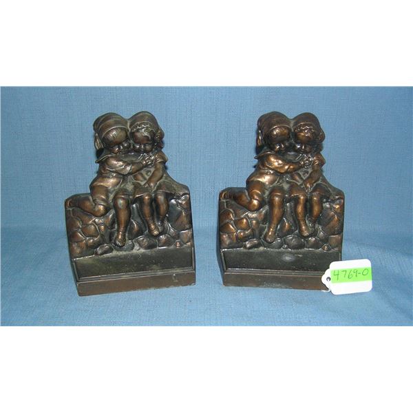 Heavy cast metal Jack and Jill figural bookend