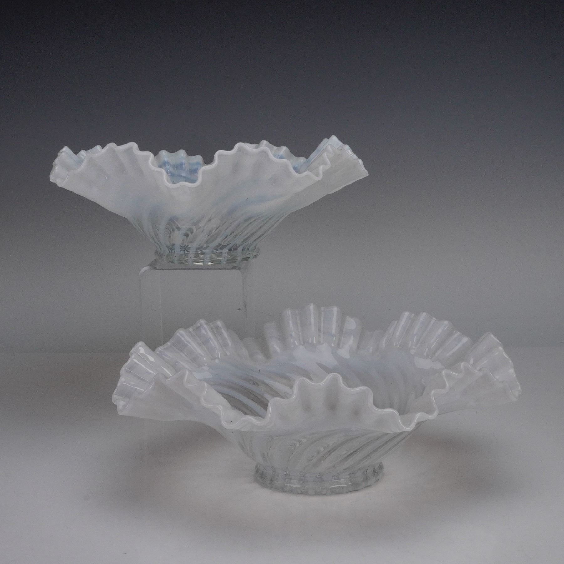 Pair of Opaline Swirl Glass Ruffled Bowls