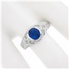 Image 3 : NEW 14k Gold GIA Half Bezel Round Sapphire w/ Diamond Milgrain & Wheat Work Ring