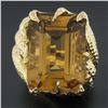 Image 8 : 18K Yellow Gold Large Emerald Cut Citrine Hammered Finish Cocktail Ring