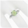 Image 3 : Vintage Platinum 7.6mm Prong Round Cabochon Opal Solitaire Diamond Accents Ring