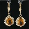 Image 2 : 14k Yellow Gold Oval Citrine Solitaire w/ 0.20 ctw Diamond Drop Dangle Earrings