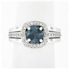 Image 1 : Fredric Sage 18k White Gold Round Sapphire Solitaire Pave Diamond Halo Band Ring