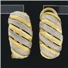 Image 2 : Italian 18k TT Gold Large Wide 11.2mm Textured Domed Omega Back Cuff Earrings
