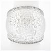 Image 1 : 14K White Gold 0.39 ctw Hammered Finish w/ Diamond Sides Wide Dome Bombe Band Ri