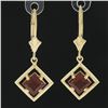 Image 3 : Solid 14K Yellow Gold 5mm Square Step Cut Garnet Elegant Dangle Drop Earrings