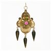 Image 3 : Antique Victorian 14k Gold Etruscan Revival Red Stone Leaf Tassel Dangle Pendant