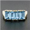 Image 6 : Solid 14K Yellow Gold 3 ctw Prong Set Emerald Cut Blue Topaz Stackable Band Ring