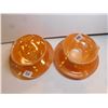 Image 2 : 110.  2 PEACH LUSTRE FIREKING TEACUPS AND SUCERS