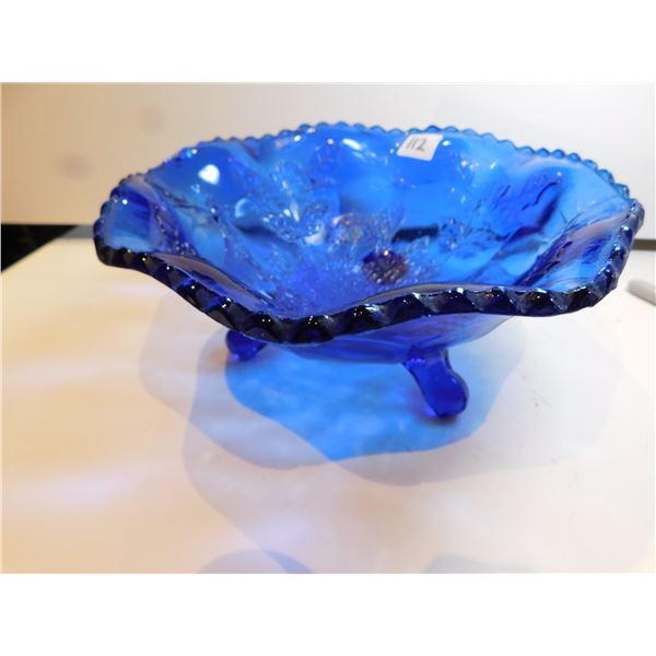 112.  BLUE FENTON 3 FOOTED BOWL